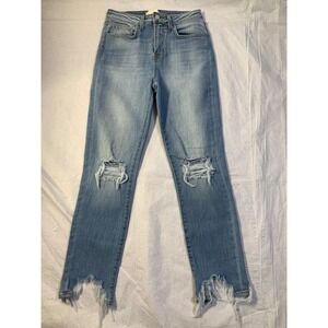 L'AGENCE Sz 26 Light Wash Distressed Denim Super Soft Raw Hem Boyfriend Jeans